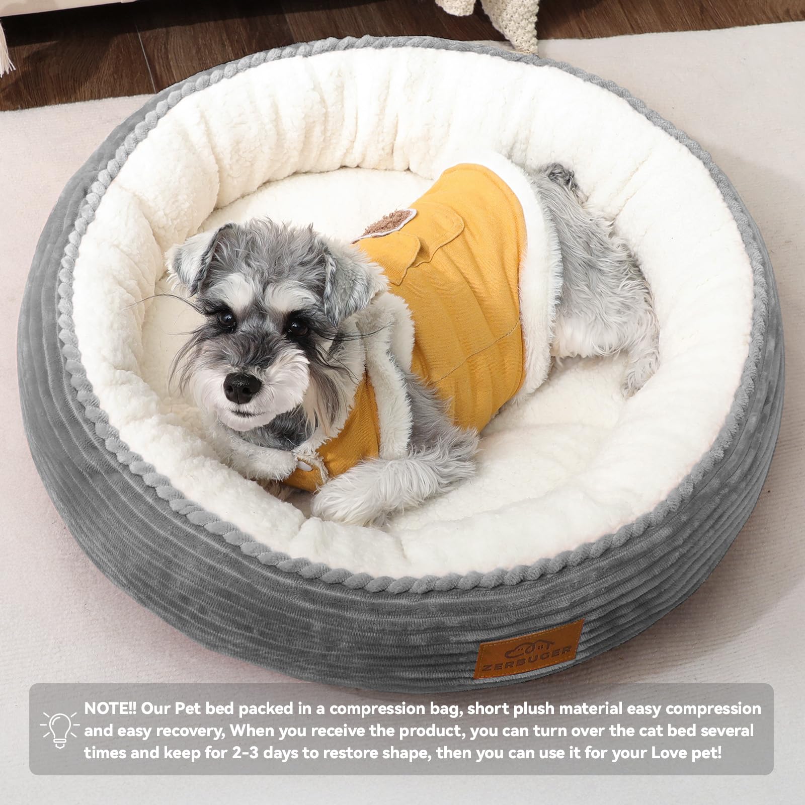 Zerbuger 23In Round Cat Dog Bed For Large Medium Small Dogs Cats, Machine Washable Sleeping Sofa, Non-Slip Bottom Breathable Sof